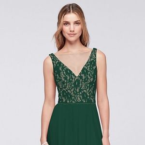 David's Bridal Illusion V-Neck Lace and Mesh Dress